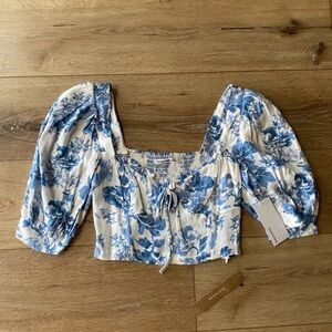 Reformation Luna Top Olympia Shirt Floral Size 0 S New Blue Coquette